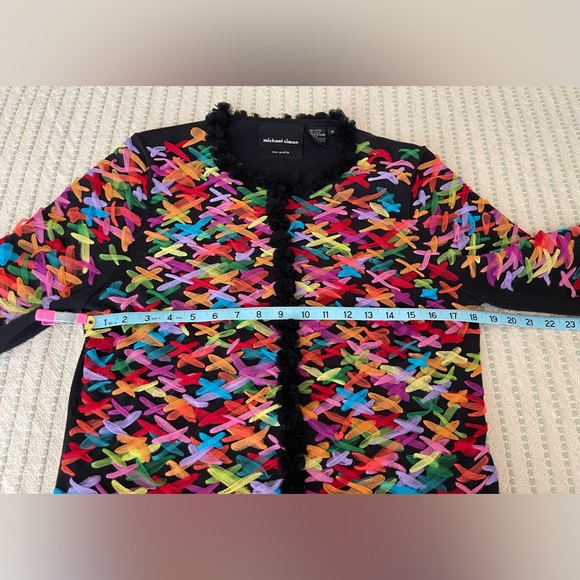 Vintage Michael Simon - Button Up - Colorful Ribbon - Cardigan Sweater - Size: M - Picture 7 of 9